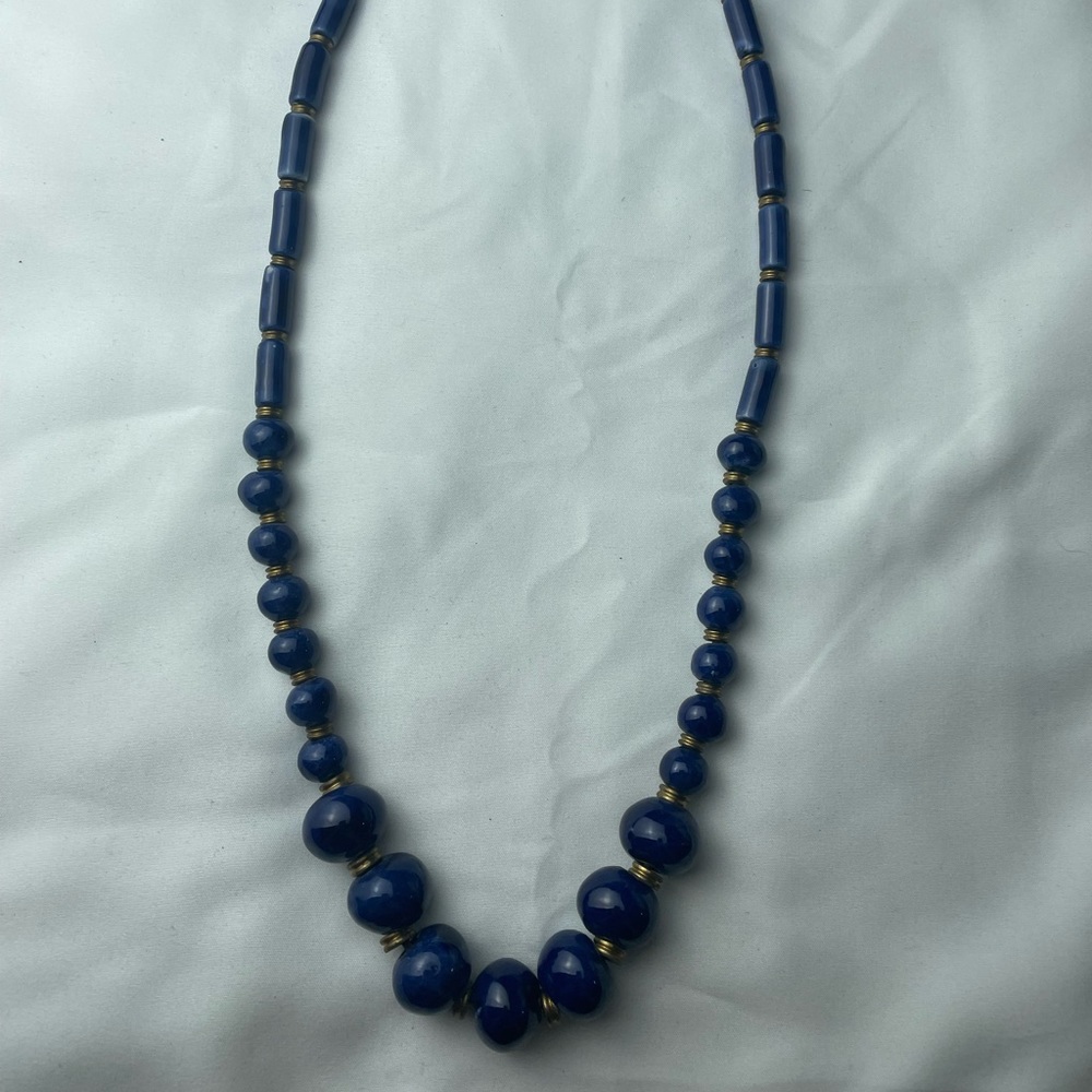 Vintage Chinese Blue Porcelain Beaded Necklace